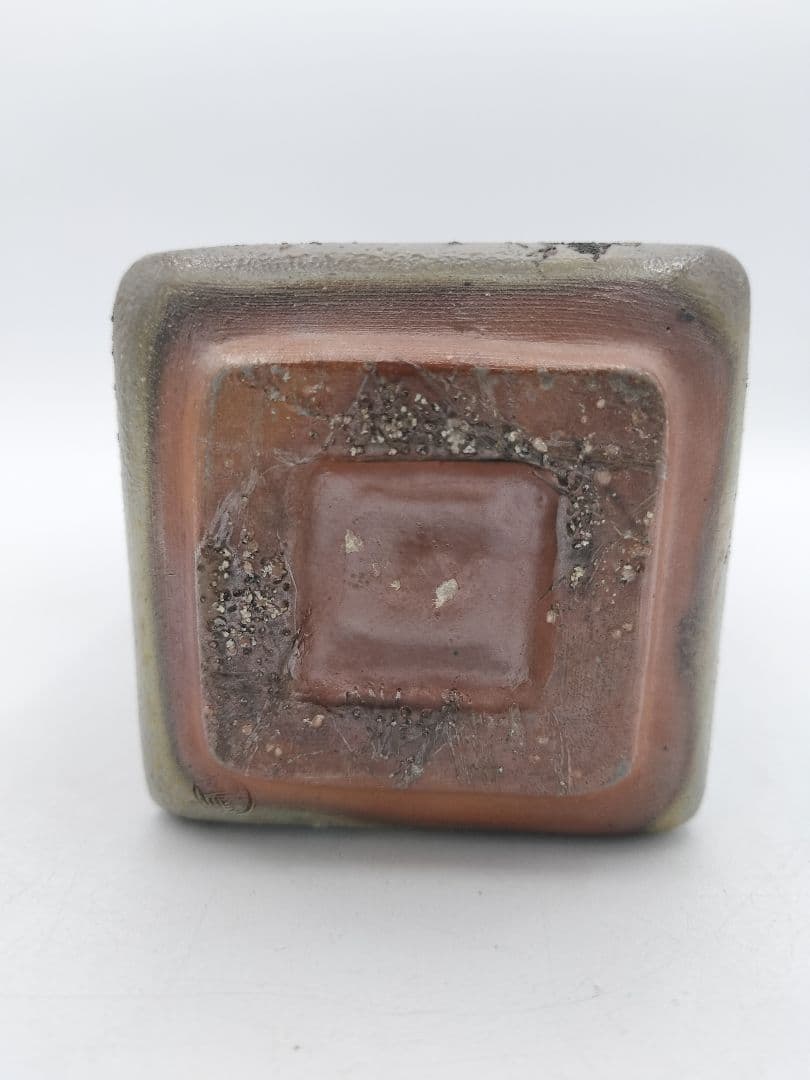 b80 花入 備前 窯変 四方 角 木村陶峰 木箱 茶道具 古物