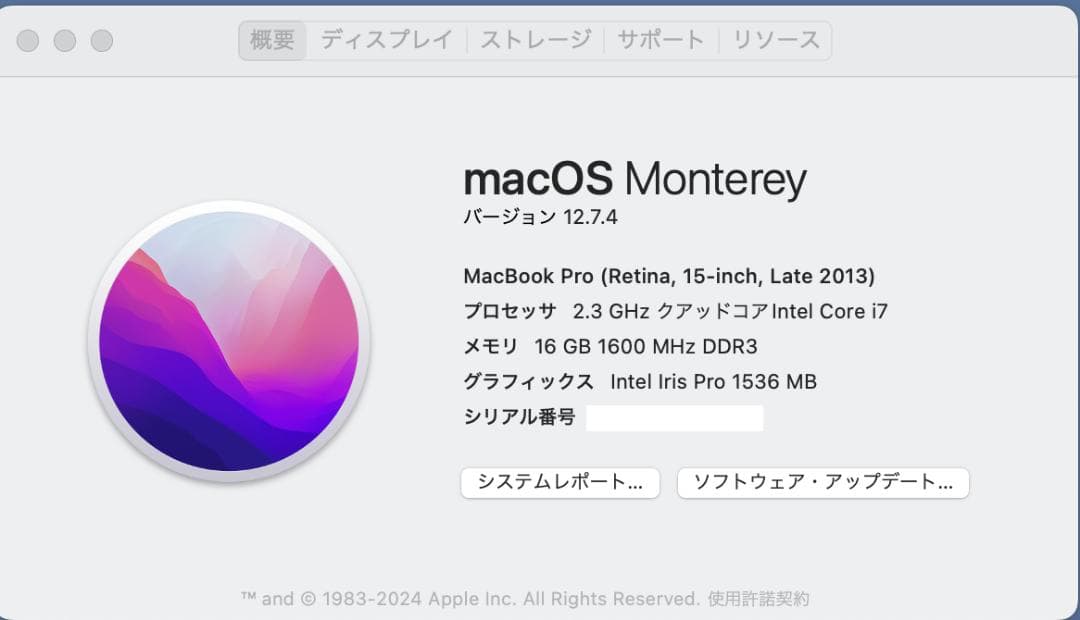 MacBook Pro 2013 15インチ 充放電回数 6回