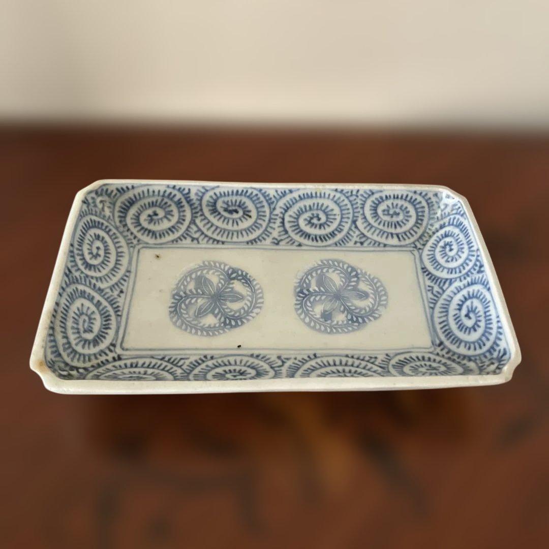 古伊万里染め付け　長角皿　蛸唐草　　切込焼