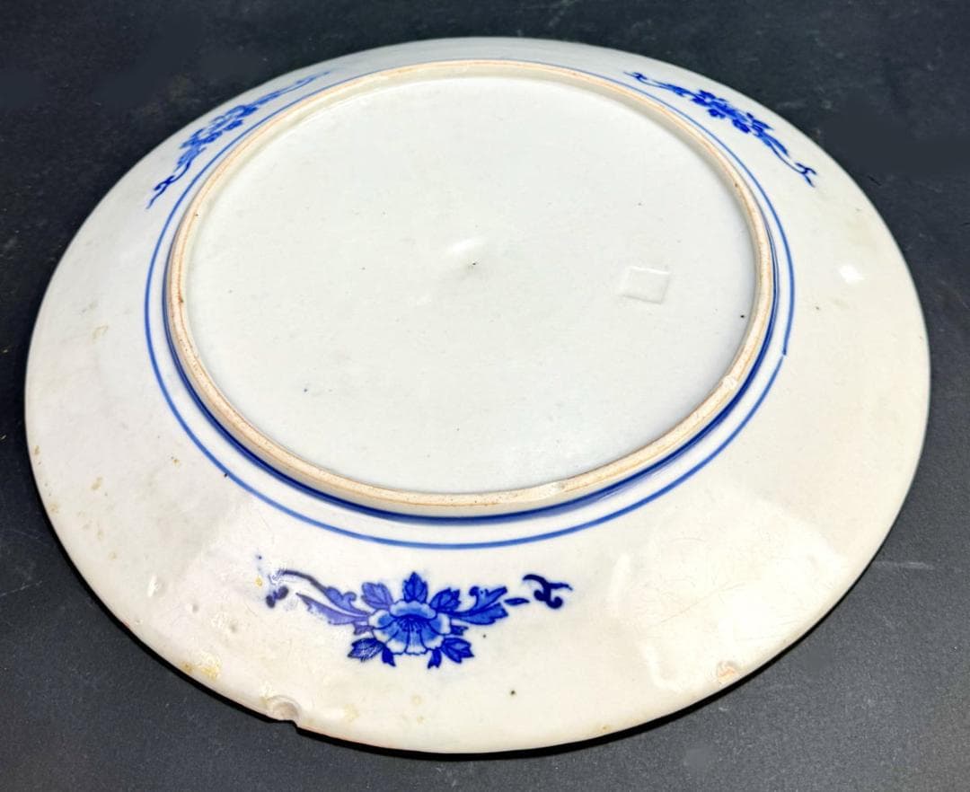 江戸時代 古伊万里 古染付上村印判松竹梅文大皿 約直径30.5cmWWTT167