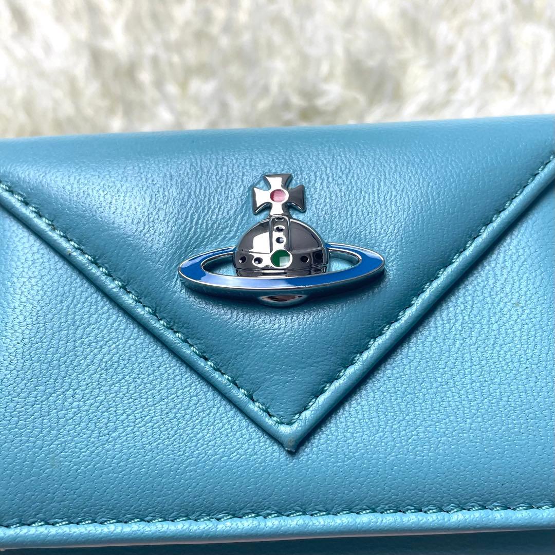 未使用に近い ヴィヴィアンウエストウッド 折財布 ブルー 三つ折り財布 レター