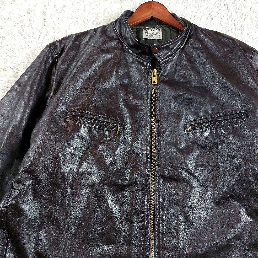 60~70s 希少 シングルレザーライダース 五角形TALON 逆ハの字ジップ