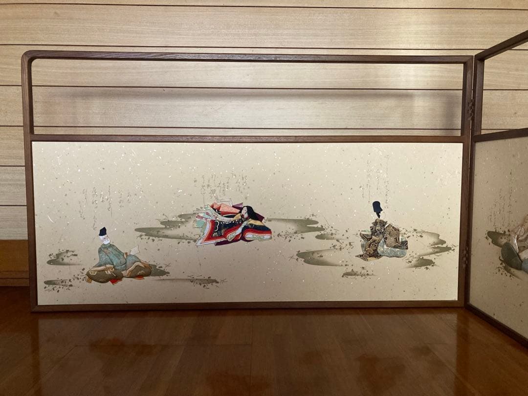 茶道具 風炉先屏風 歌仙絵巻　女桑　夏冬兼用　木製