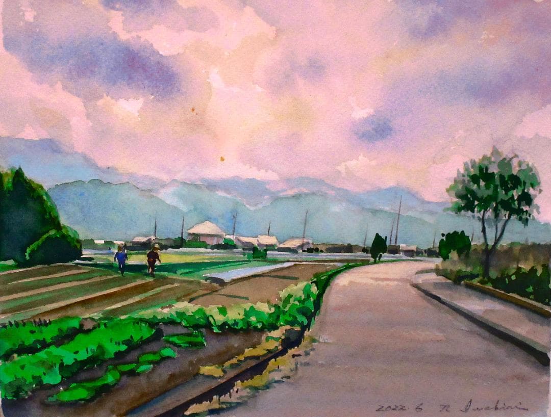水彩画 (田園風景）