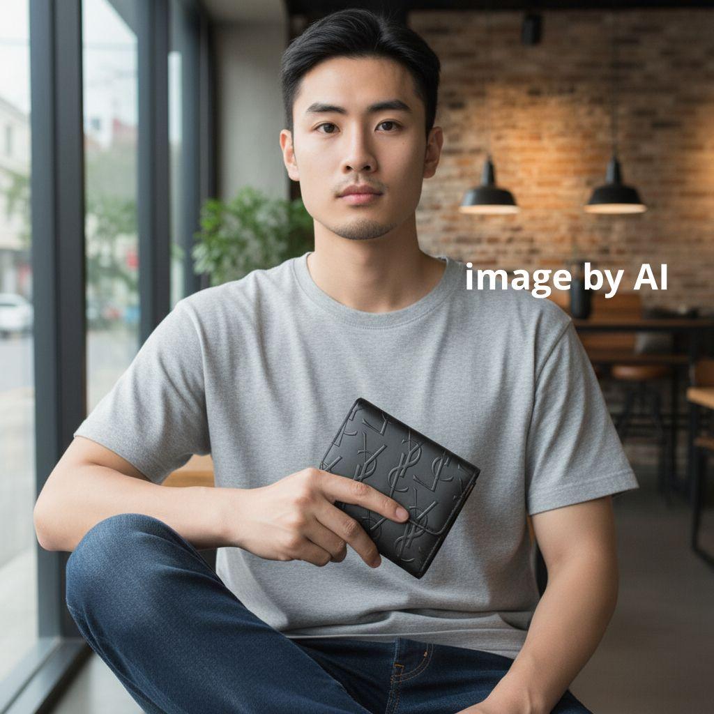 極美品✨Yves Saint Laurent レザー がま口 三つ折り財布 黒