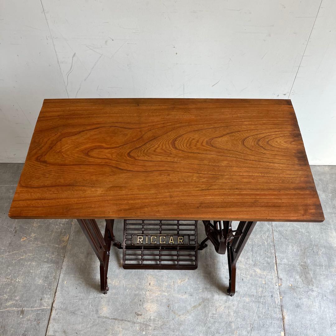 アンティーク ミシン脚 リメイク テーブル 欅 古材 一枚板 レトロ z590