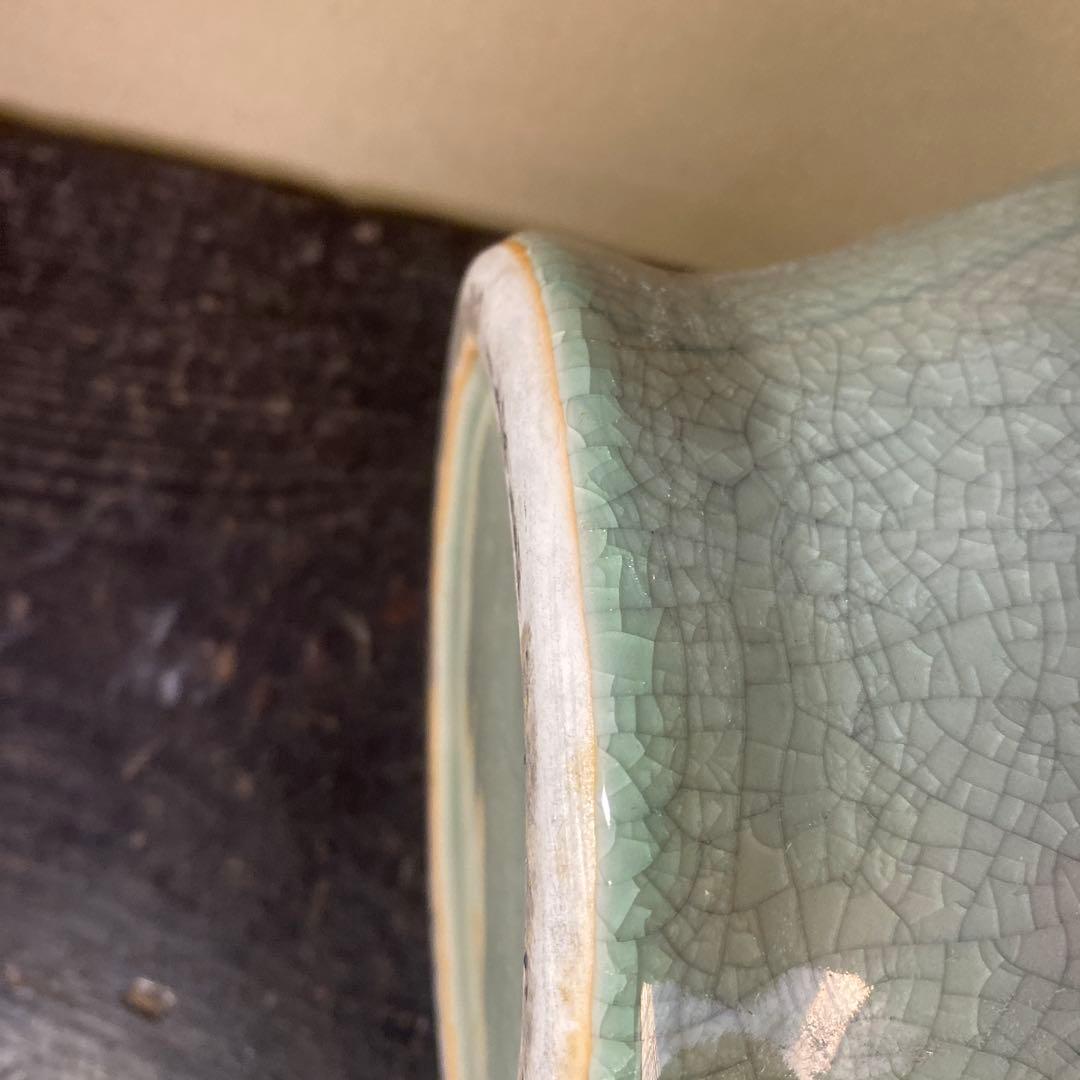 中国　古玩　青磁花瓶　【桐箱付】36cm18cm