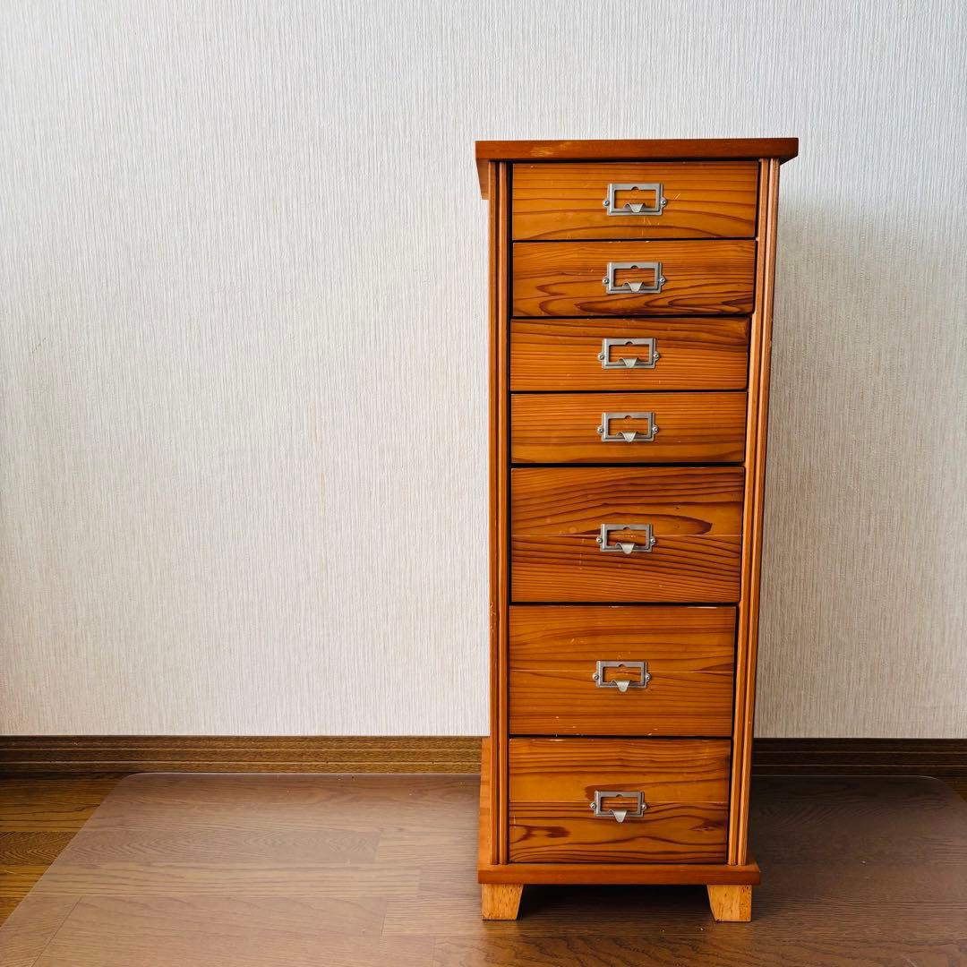 スリムチェスト 7段 木製 引き出し ナチュラル レトロ 北欧風 無垢材風 収納