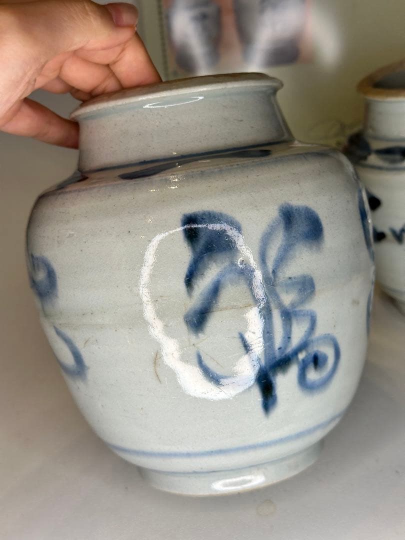 染付 花瓶 二点 青花 陶磁器 古美術 時代物 傷有 証明書付