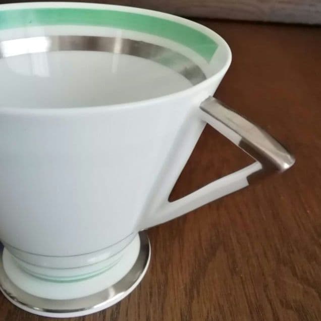 逸品　 シェリー　カッブ＆ソーサー　アールデコ　銀彩幾何学模様アンティーク