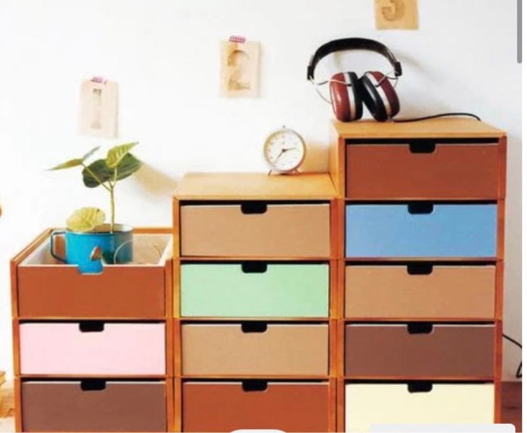 木製引き出し棚　重ねて並べるドロワーの会