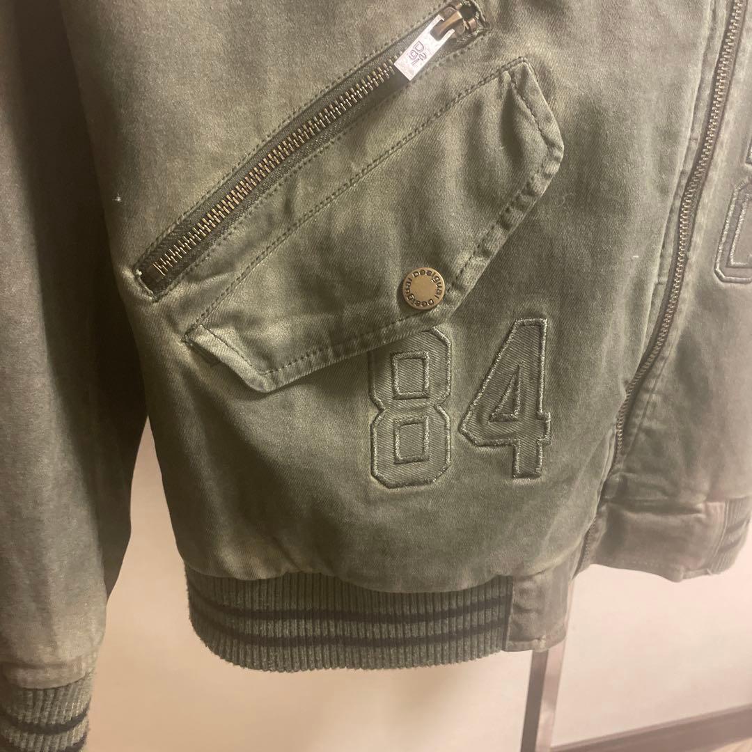 hott:DESIGUALバックレザー刺繍ミリタリーモスグリーンブルゾン