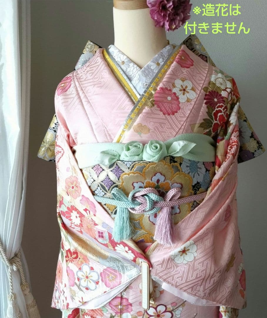 k様　441.花の妖精　振袖7点セット　正絹　フルセット　成人式　可愛いピンク