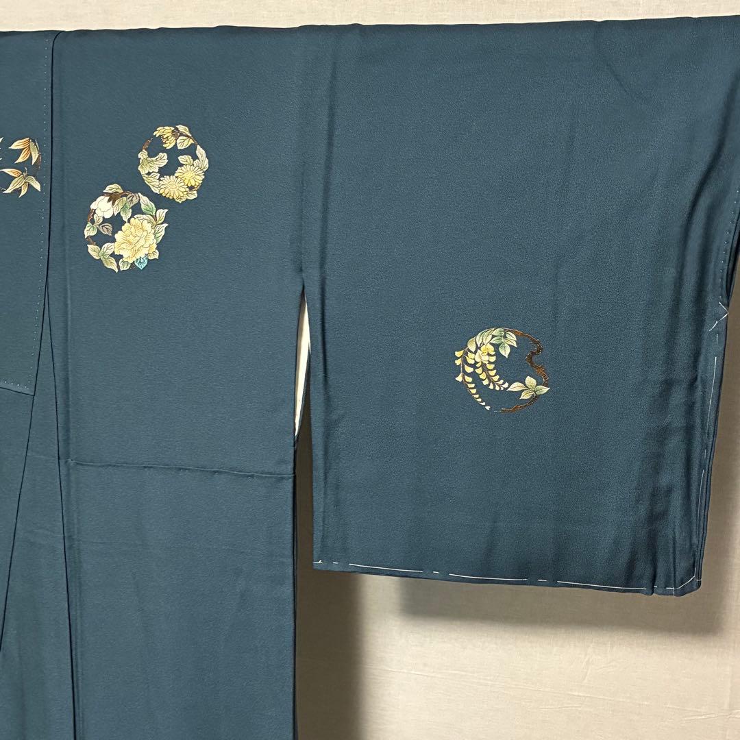 D62 訪問着 花模様 正絹 着物 袷 未使用極美品