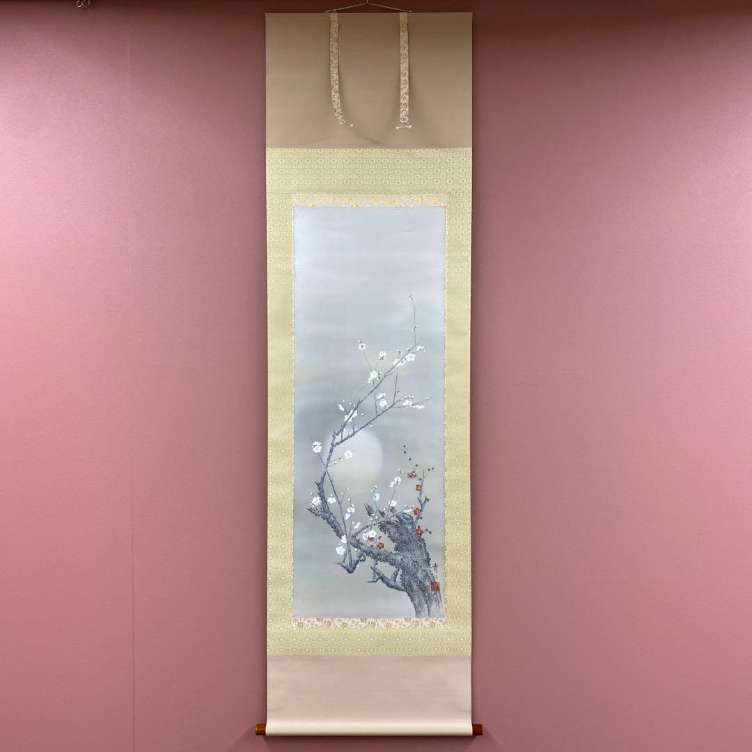 美品 掛け軸 柳沢寿江作 紅白梅図 共箱 太巻き 縁起物