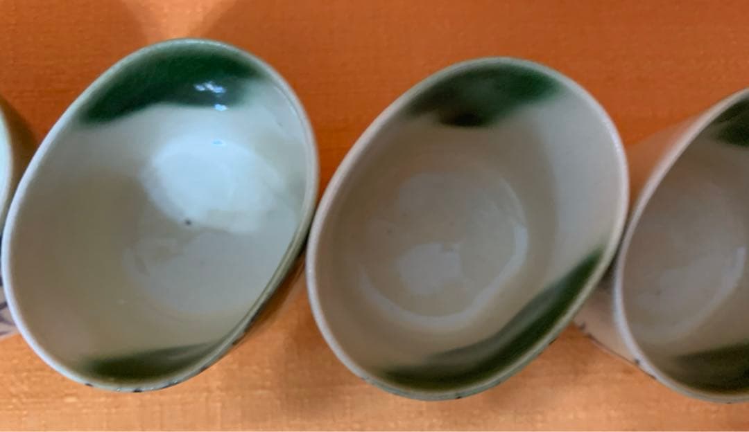 京都の名匠　伊東陶山　作　織部竹林　茶器　5客