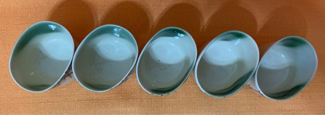 京都の名匠　伊東陶山　作　織部竹林　茶器　5客