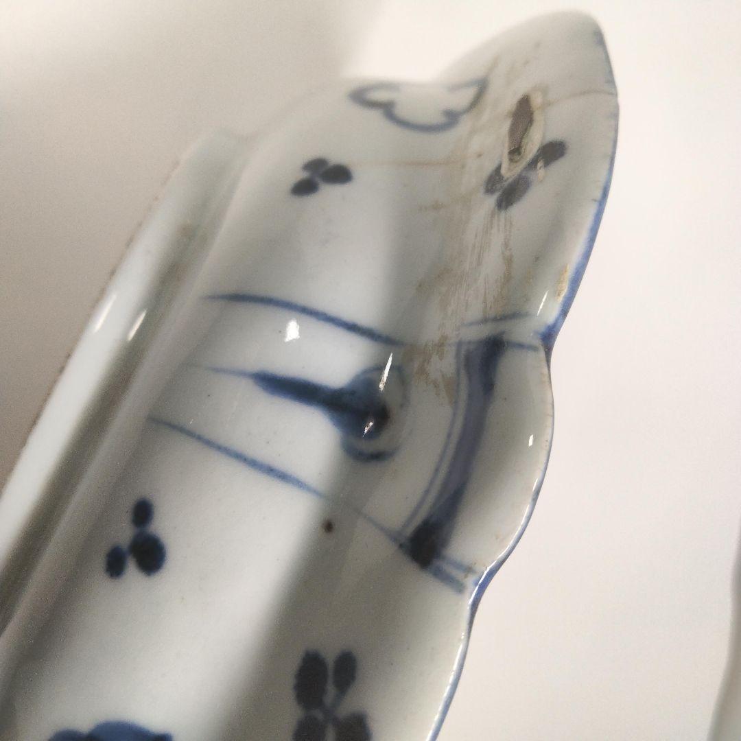 Ｙ556-6 明治期 古伊万里 染付 中皿 魚文 直径17㎝ QQQ