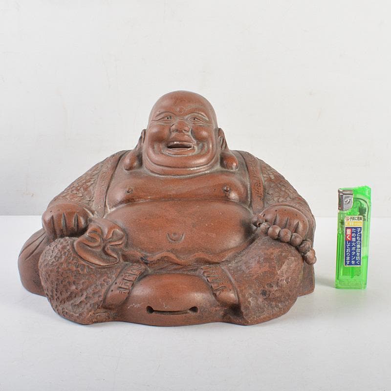 中国　紫砂　朱泥　布袋像　在銘　V　R7033E