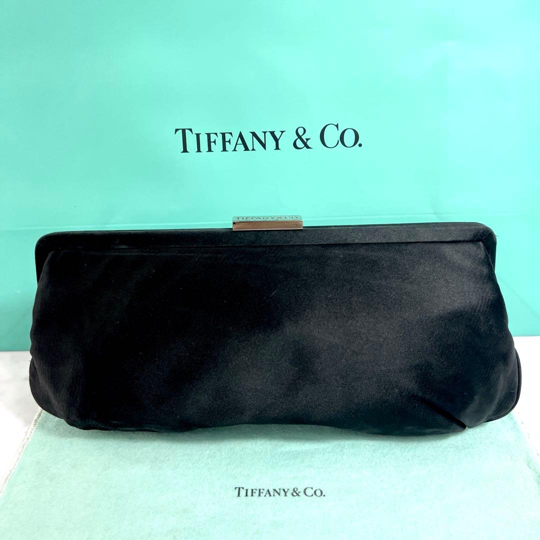 希少 ティファニー パーティーバッグ クラッチバッグ ブラックティファニーブルー