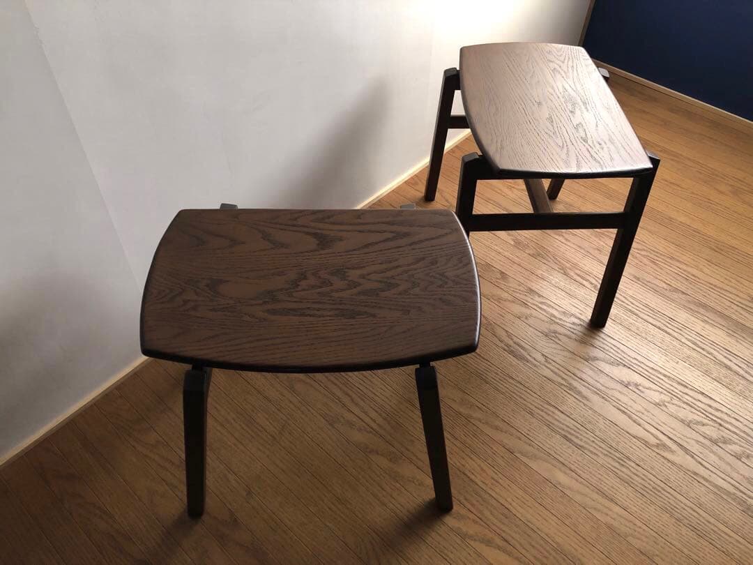 オーク無垢材 スタッキングスツール 2脚セット 曲げ木 民藝 クラフト家具