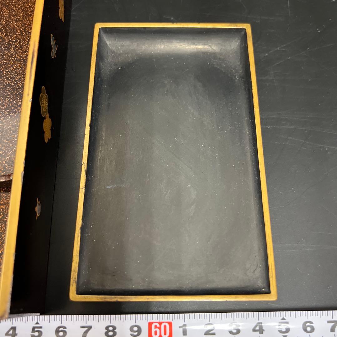 時代　木製　上手蒔絵内梨地硯箱　木箱付　東Y7-1126☆2Fトコヒカ