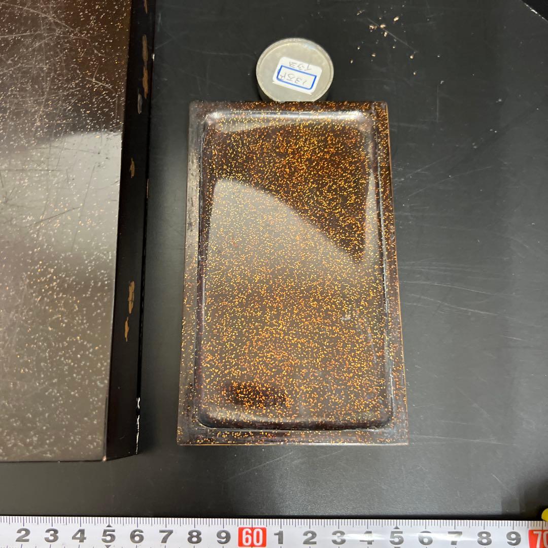 時代　木製　上手蒔絵内梨地硯箱　木箱付　東Y7-1126☆2Fトコヒカ
