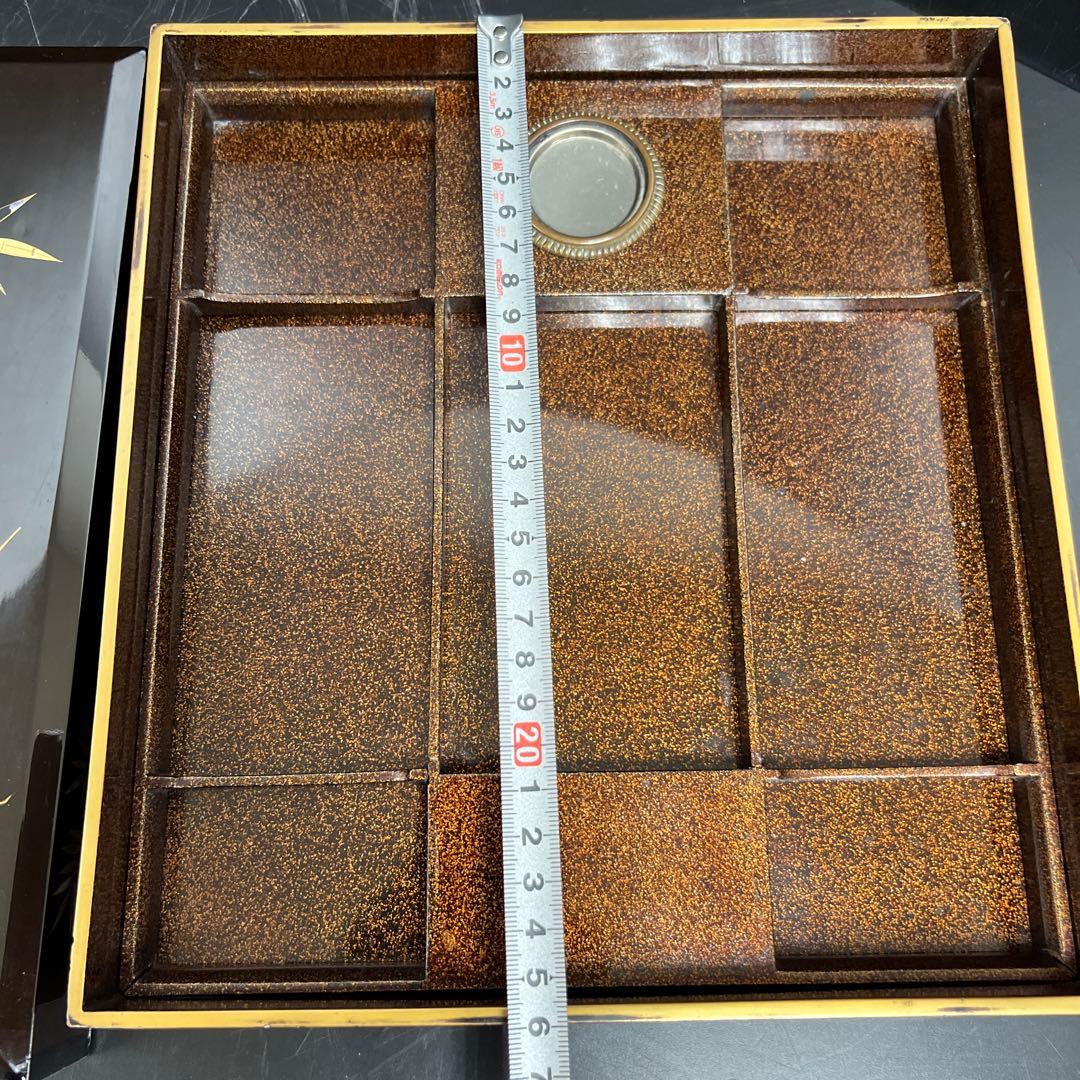 時代　木製　上手蒔絵内梨地硯箱　木箱付　東Y7-1126☆2Fトコヒカ