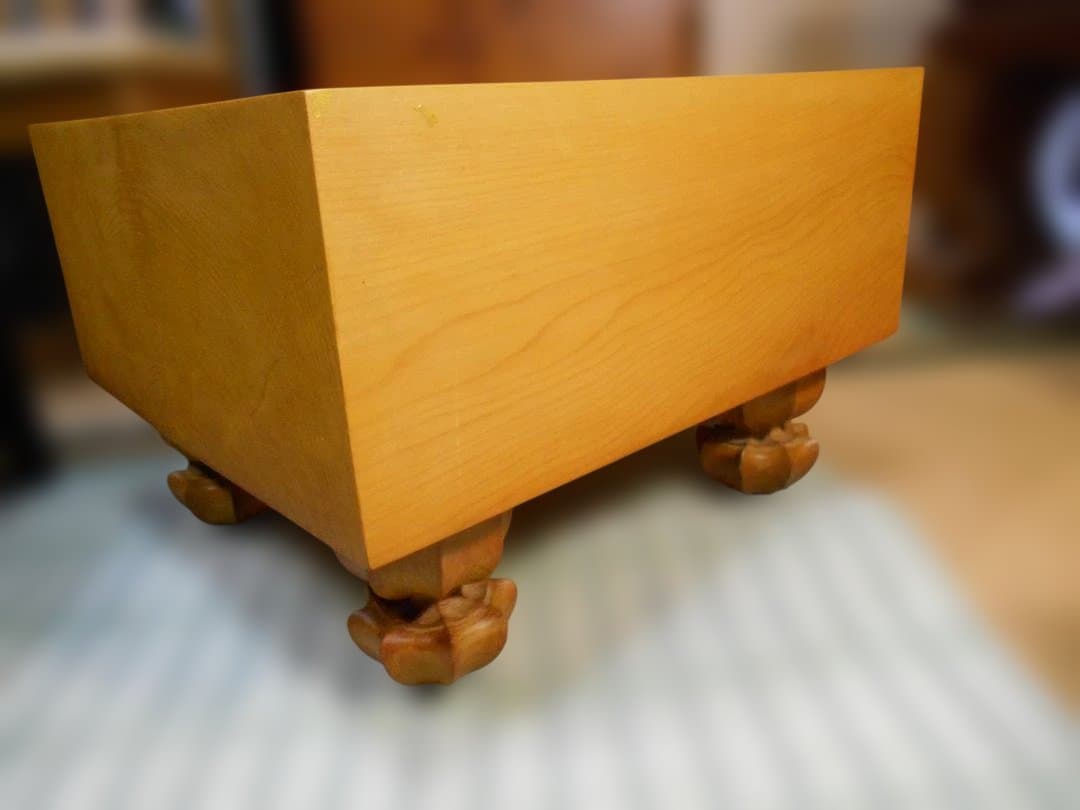 将棋盤脚付き5寸／本榧／板目／盤カバー付き／駒台／※難有