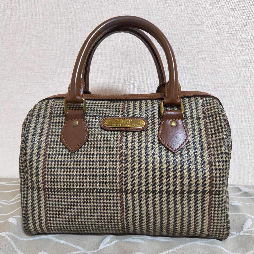 ポロラルフローレン チェック柄 ミニボストン チャームつき ヴィンテージ