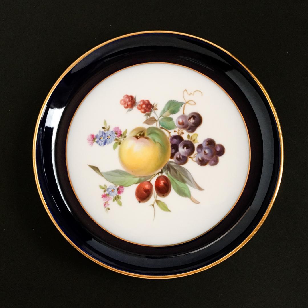 マイセン 金彩 果実文 フルーツ コバルト 絵皿 プレート直径 17センチ ⑥