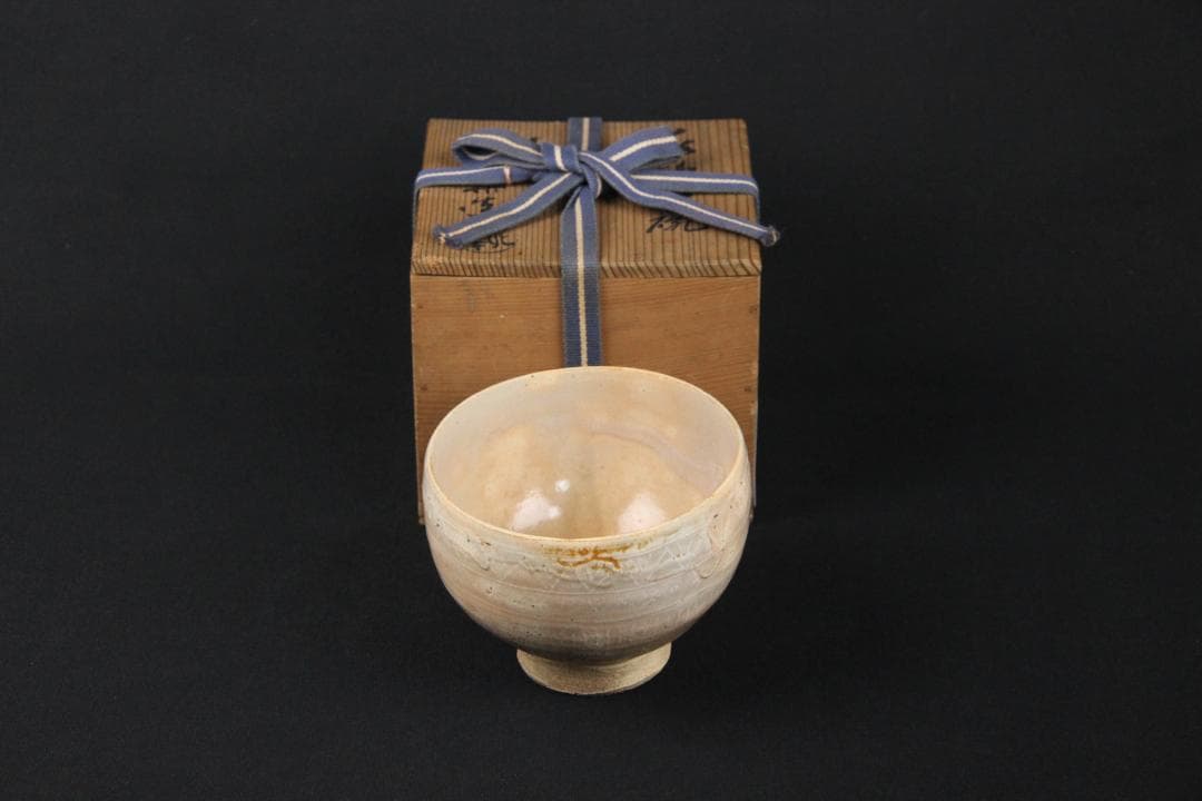 萩焼 三島茶碗 十三代坂田泥華 萩茶碗 抹茶椀 茶器 箱付き 　Eo21-33