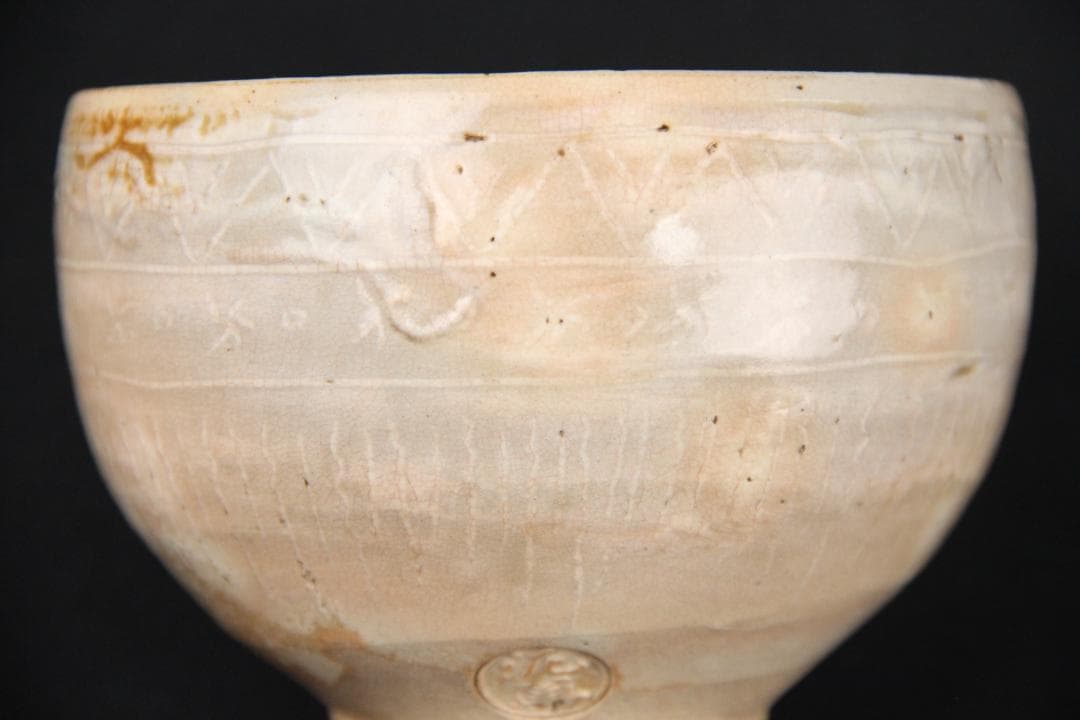 萩焼 三島茶碗 十三代坂田泥華 萩茶碗 抹茶椀 茶器 箱付き 　Eo21-33