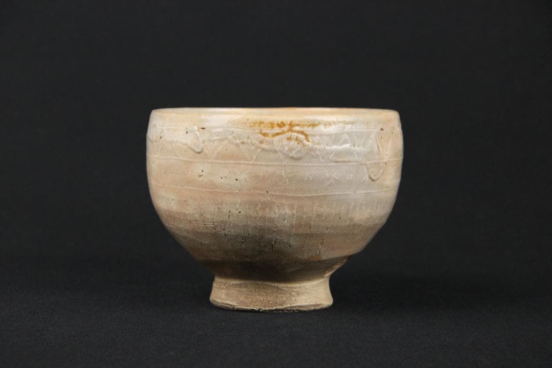 萩焼 三島茶碗 十三代坂田泥華 萩茶碗 抹茶椀 茶器 箱付き 　Eo21-33