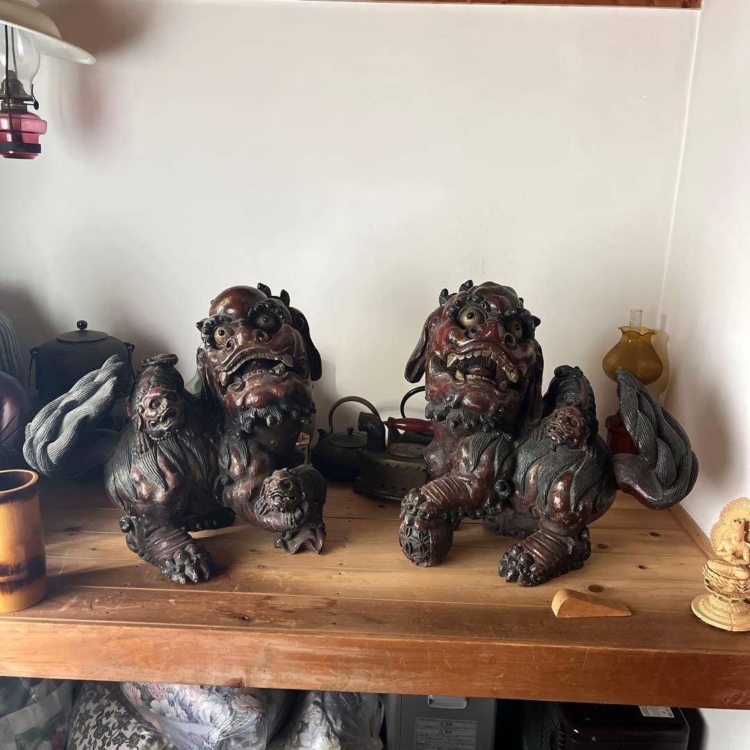 木製 獅子像 置物