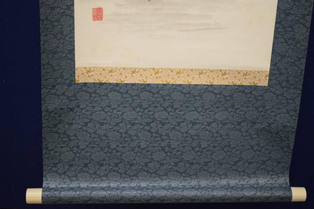 真作/籟山/山水漁師人物図/布袋屋掛軸HJ-258