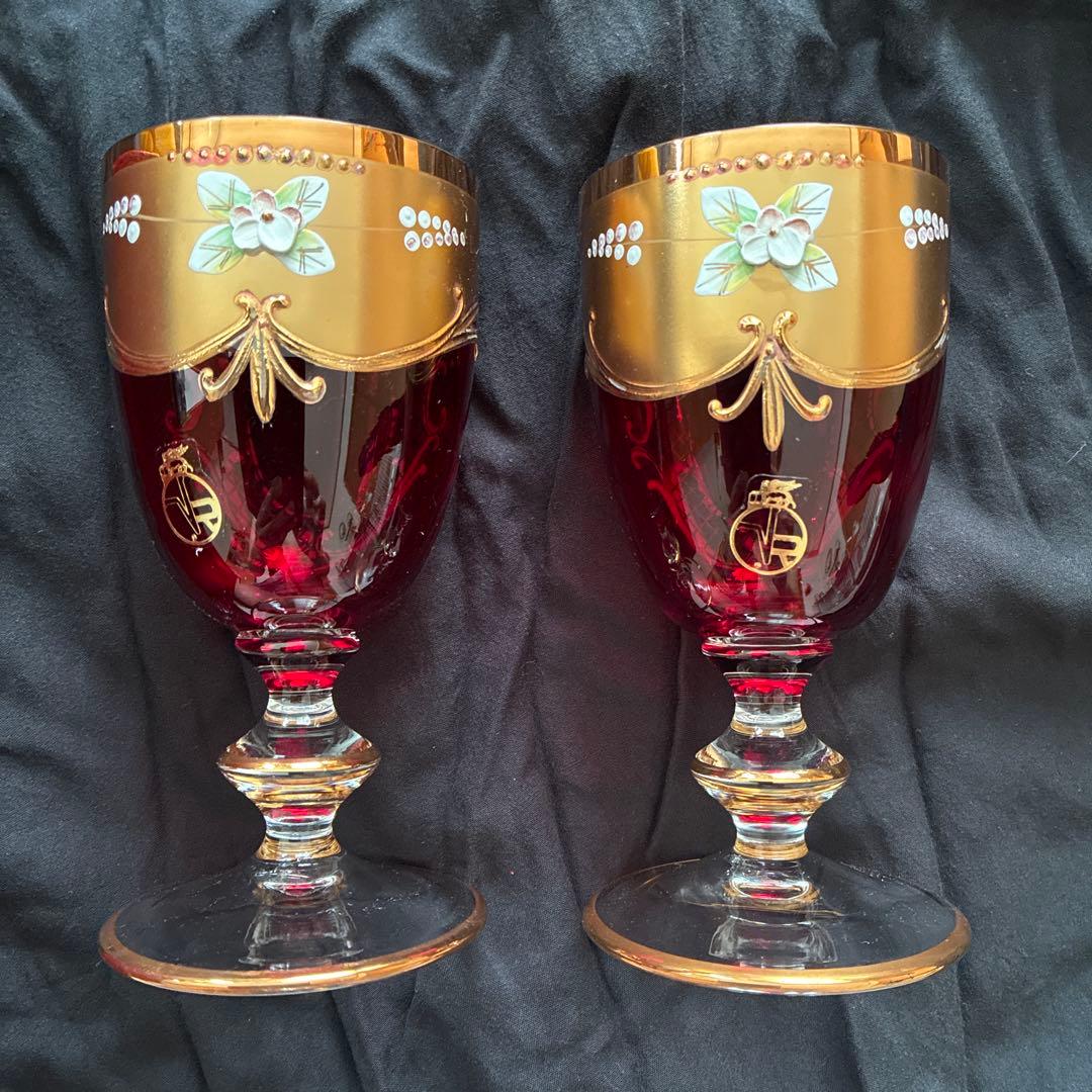 ベネチアングラス 24金 ペアグラス　ヴェネチアン　赤色　ラグーナムラノ