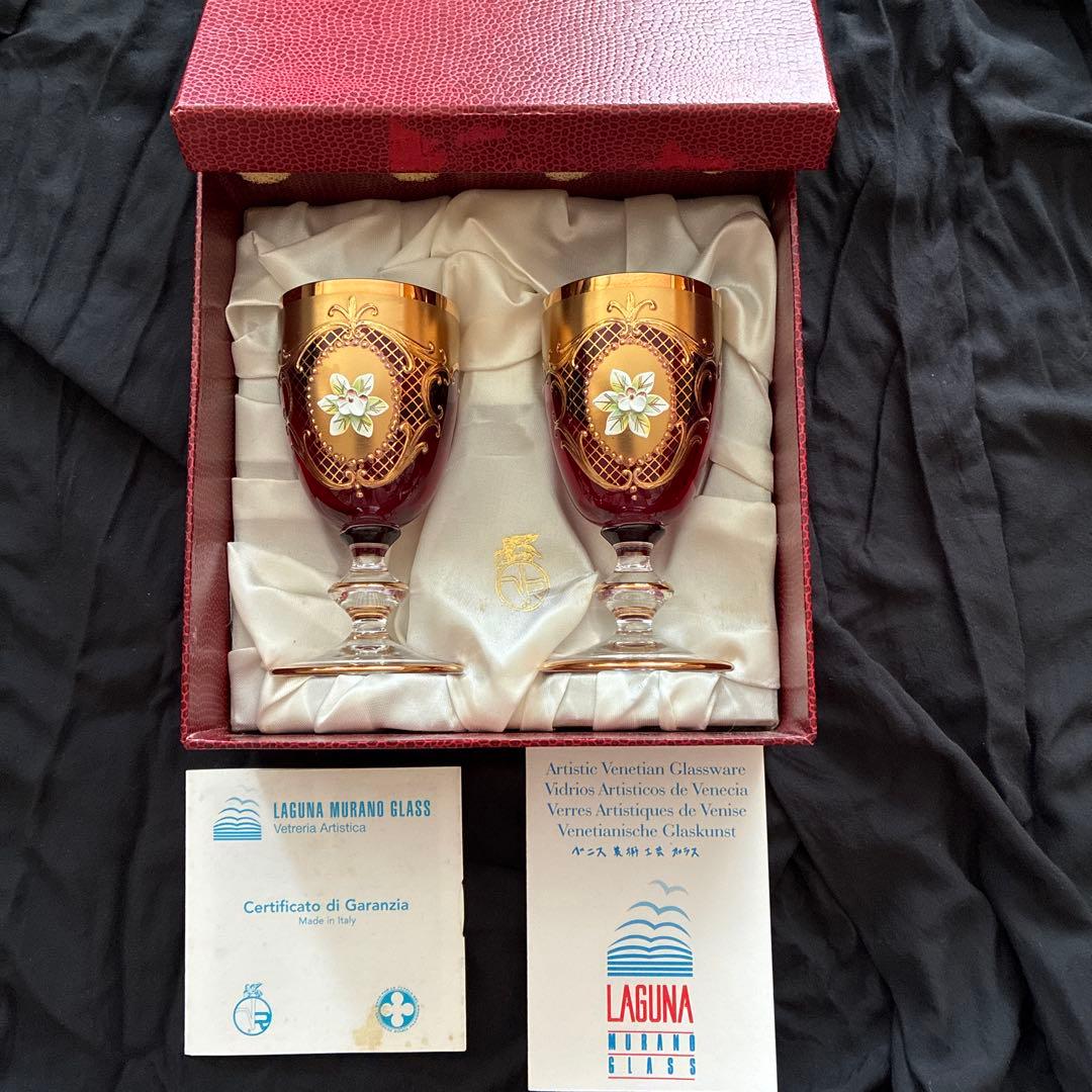 ベネチアングラス 24金 ペアグラス　ヴェネチアン　赤色　ラグーナムラノ