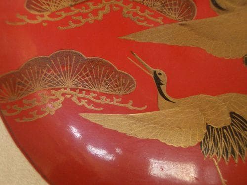 お値下げ！輪島塗 金蒔絵 花鳥 松に鶴紋様 三重盃 朱塗 漆器 盃杯 酒器