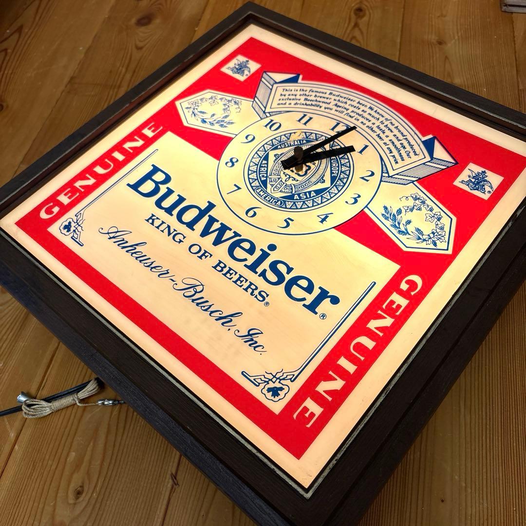 81年　バドワイザー　ライトアップ　看板　時計　クロック　バーランプ ガレージ