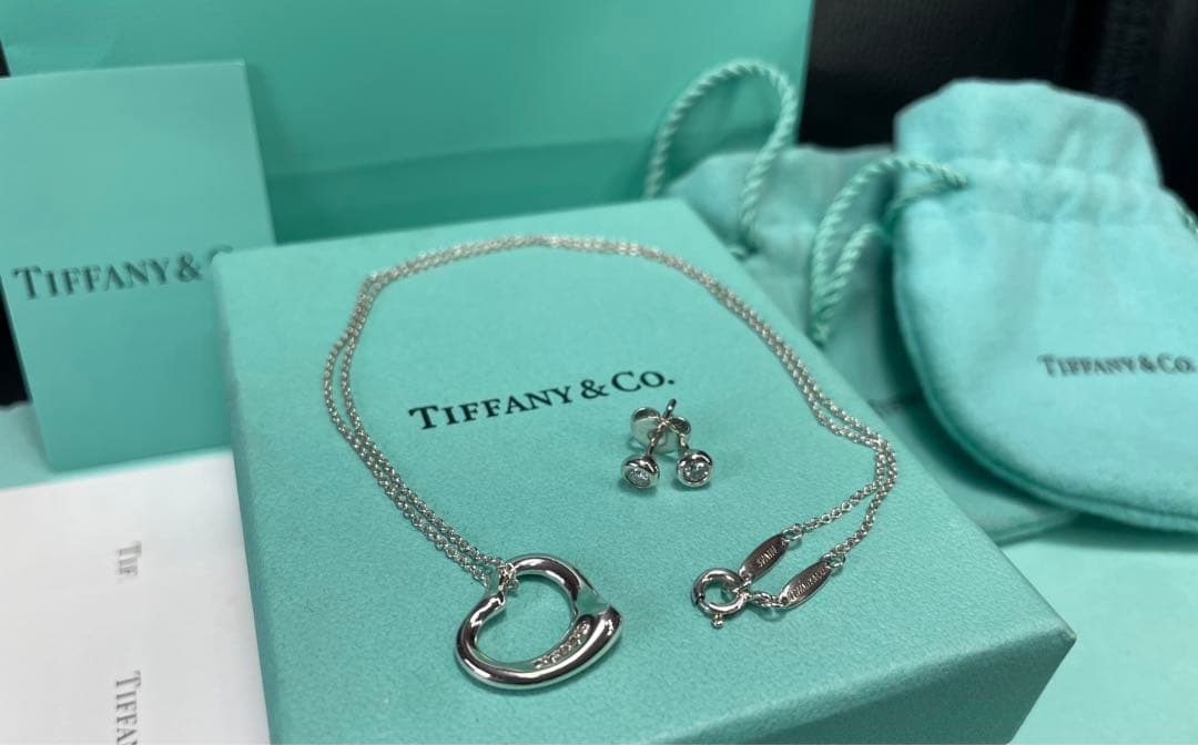 ティファニーエルサペレッティ　ダイヤピアス　5Pダイヤオープンハートネックレス