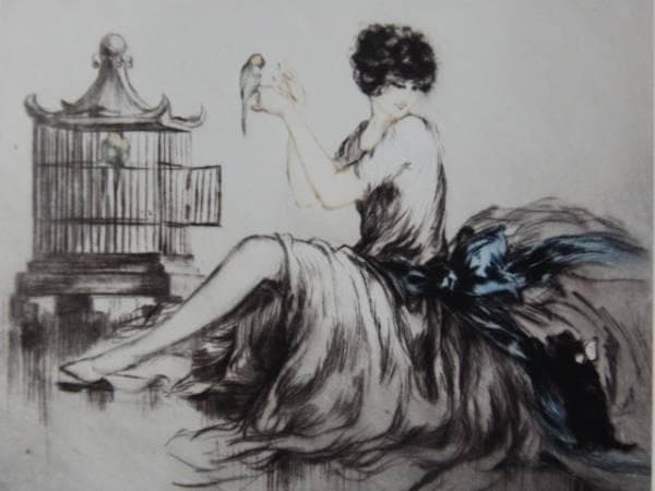 ルイ・イカール限定版・アールデコ、私のインコ、希少な額装用画集より