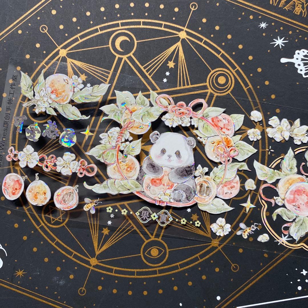 【9211】海外　マステ　中古巻　貝殻光マスキングテープ　パンダ　動物系　果物