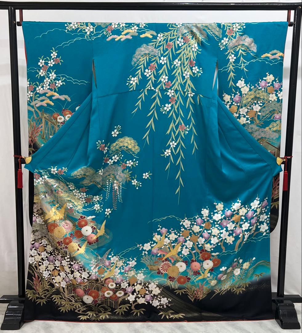 振り袖　フルセット　長襦袢付　金彩加工　刺繍入り　成人式　襟裏、右肩難あり631