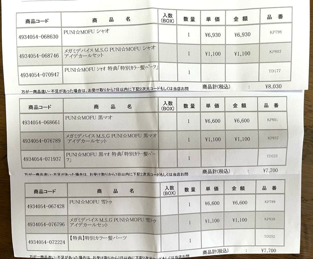 メガミデバイス PUNI☆MOFU シャオ 黒マオ 雪トゥ 特典&デカールセット