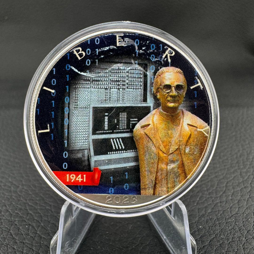 アメリカ イーグル 銀貨 発明:コンピュータ　※カラー銀貨 カプセル付き
