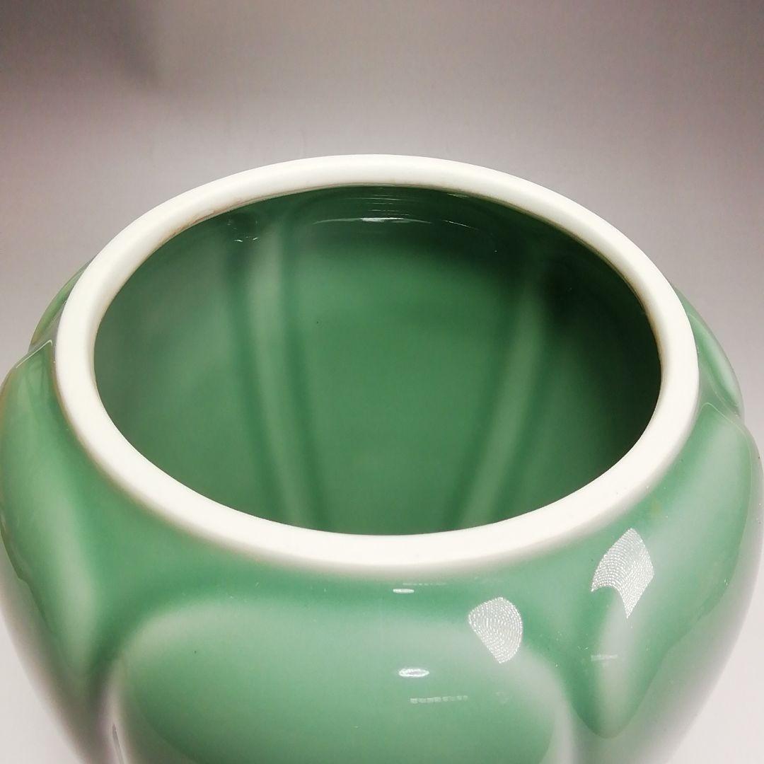 Ｓ４０１　水指　『高麗青磁　阿古陀形』『寿づか焼　清宝窯』『石崎英治作』　共箱