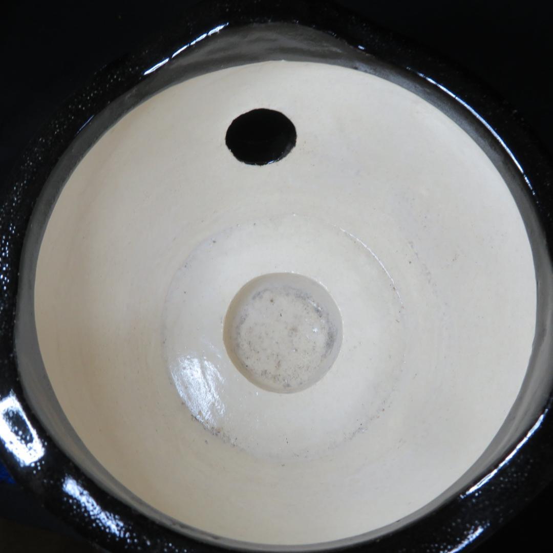 七輪 炭火 一人 火鉢 手あぶり 銘 光 陶板付き 民藝 黒 白 水玉