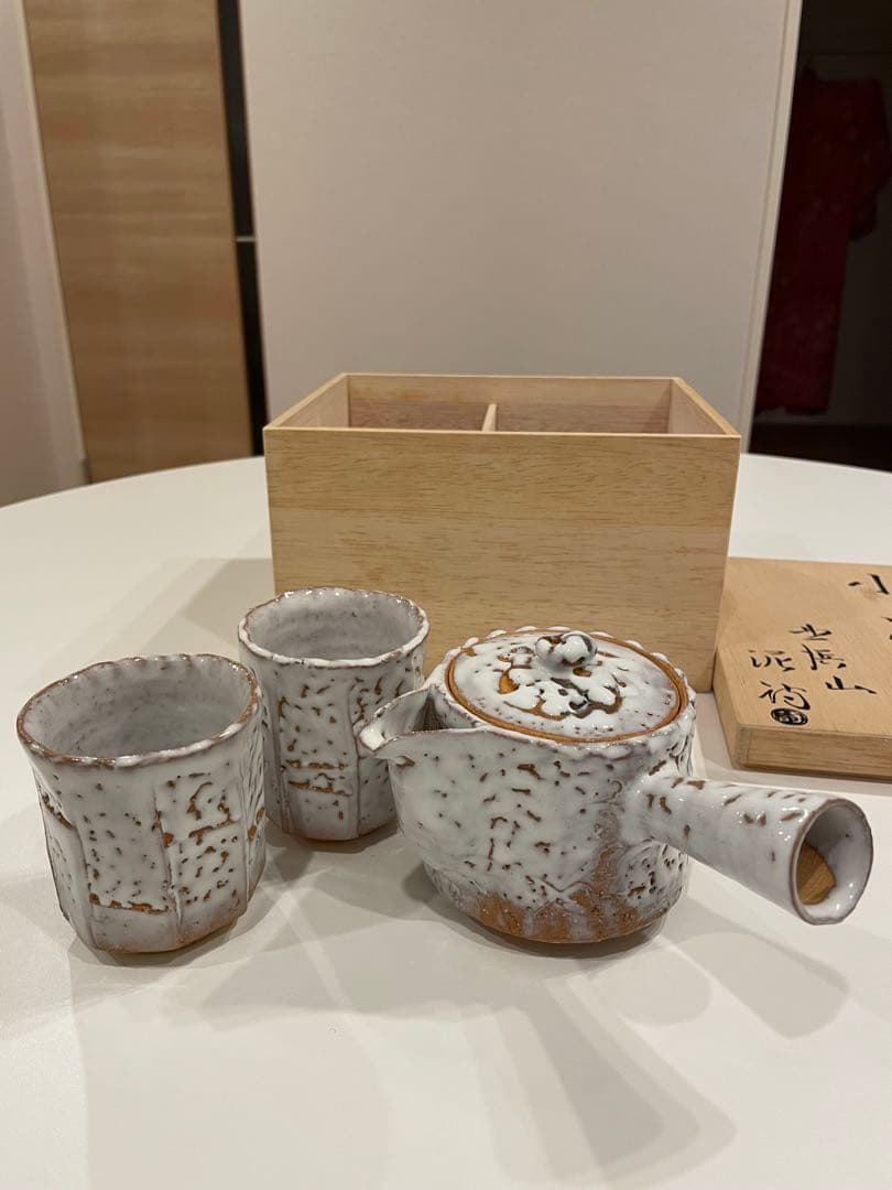 萩焼き　渋谷泥詩　子茶器　　　北浜山 急須・湯呑みセット　　供箱付