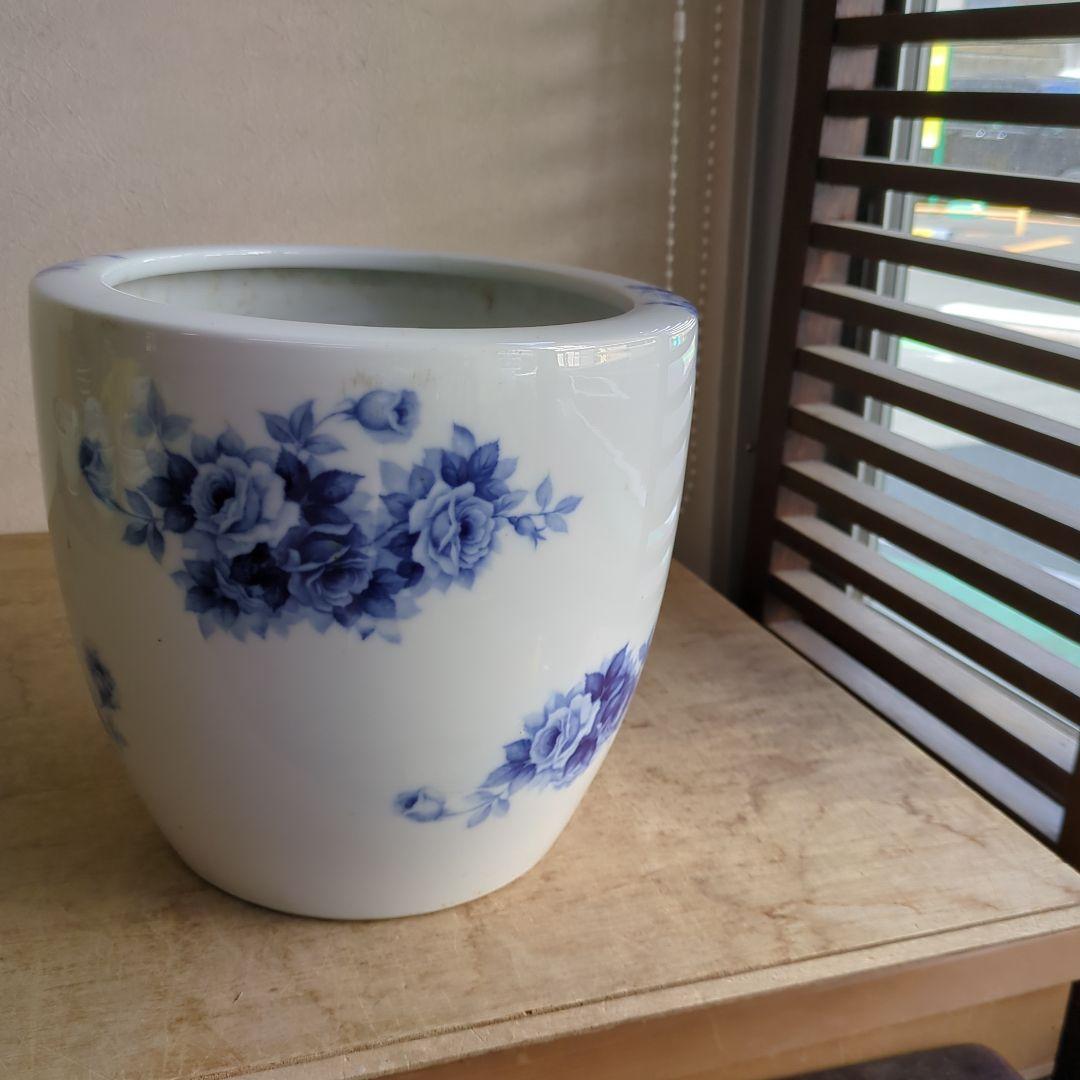 骨董 火鉢 薔薇 ノリタケ ブルーローズ 日陶 鉢カバー 睡蓮鉢 メダカ